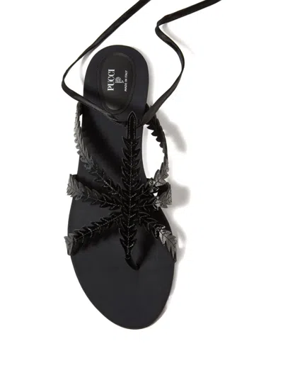 Pucci Feather Embellished Sandals In Black