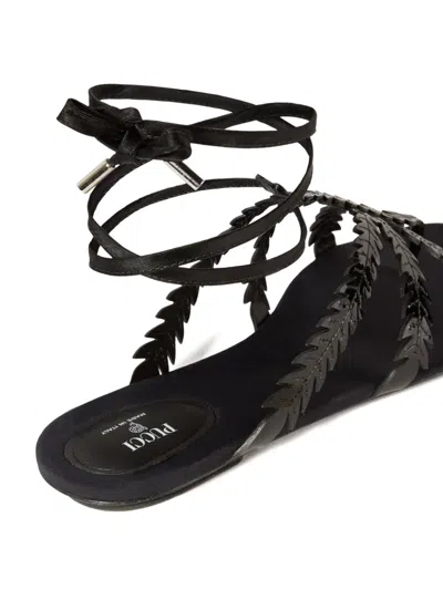 Pucci Feather Embellished Sandals In Black