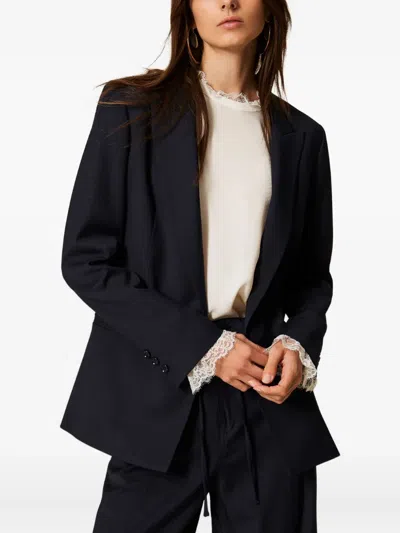 Twinset Double-breasted Wool-blend Blazer In Black