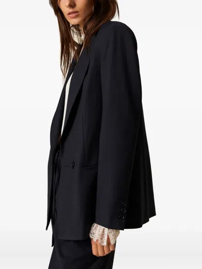 Twinset Double-breasted Wool-blend Blazer In Black