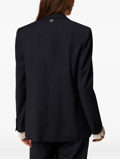 Twinset Double-breasted Wool-blend Blazer In Black