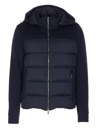 Moorer Hooded Padded Quilted Jacket Sleeves In Blue