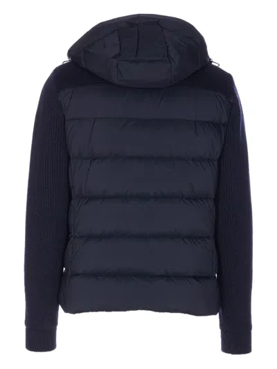 Moorer Hooded Padded Quilted Jacket Sleeves In Blue