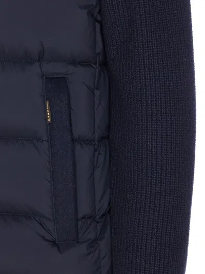 Moorer Hooded Padded Quilted Jacket Sleeves In Blue
