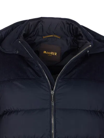 Moorer Hooded Padded Quilted Jacket Sleeves In Blue