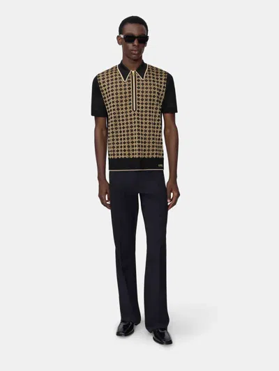 Amiri Mens Black Quad Zip Monogram Knitted Polo Shirt In Black