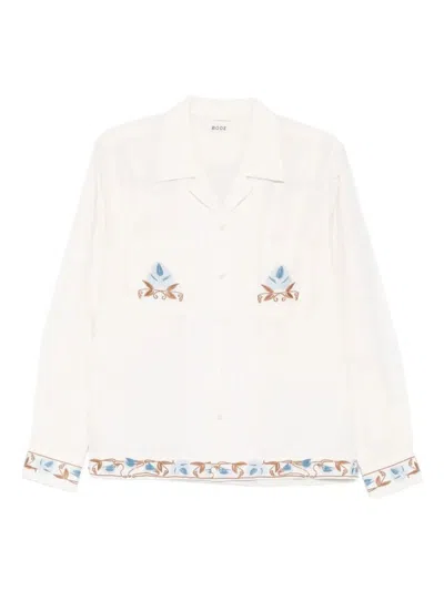Bode Nouveau Vine Camp-collar Embroidered Cotton-poplin Shirt In White