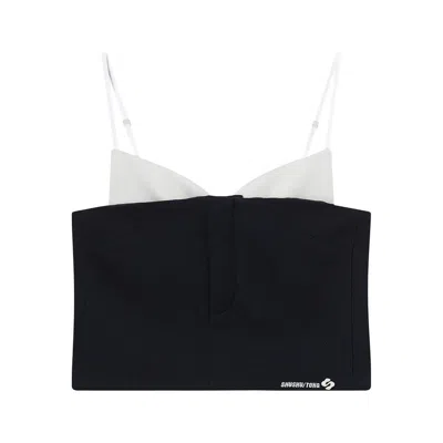 Shushu-tong Black Sleeveless Top With Bow On The Rear And Logo Embroidery On The Front In Wool Woman In Black
