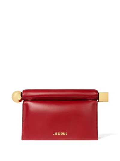 Jacquemus Leather Clutch Bag Top Handle In Red