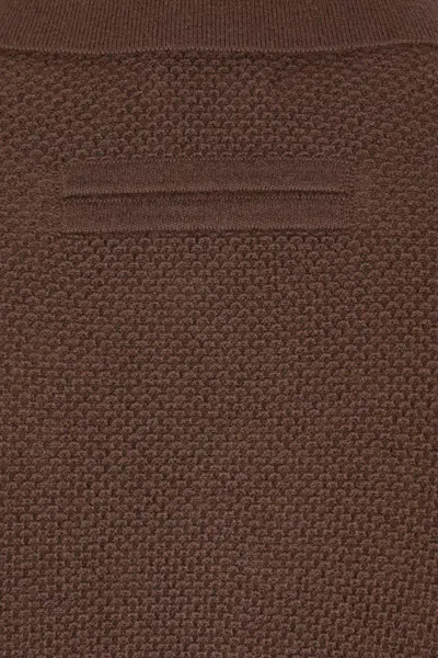 Zegna Cashmere Jacquard Long Sleeve Polo In Brown