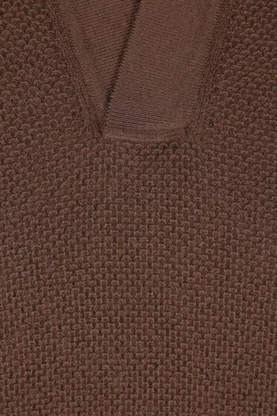 Zegna Cashmere Jacquard Long Sleeve Polo In Brown