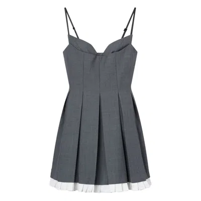 Shushu-tong Grey Pleated Sleeveless Dress With Sweetheart Neckline And Contrasting Hem In Wool Blend Woman In Gray