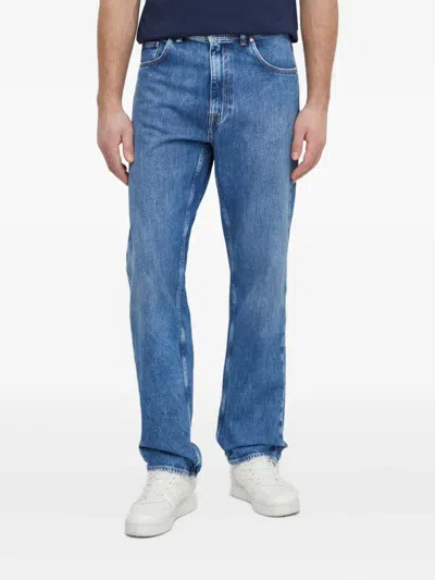 Guess Usa Bear-embroidered Jeans In Blue