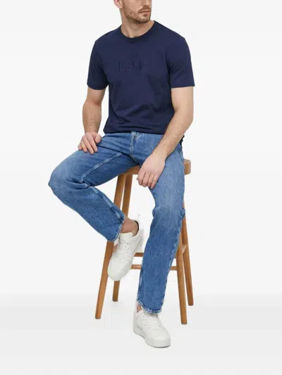 Guess Usa Bear-embroidered Jeans In Blue