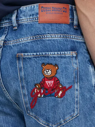 Guess Usa Bear-embroidered Jeans In Blue