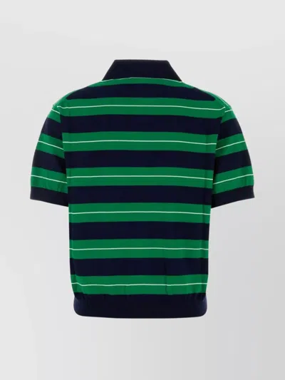 Miu Miu Striped Cotton Polo Shirt Embroidered In Green