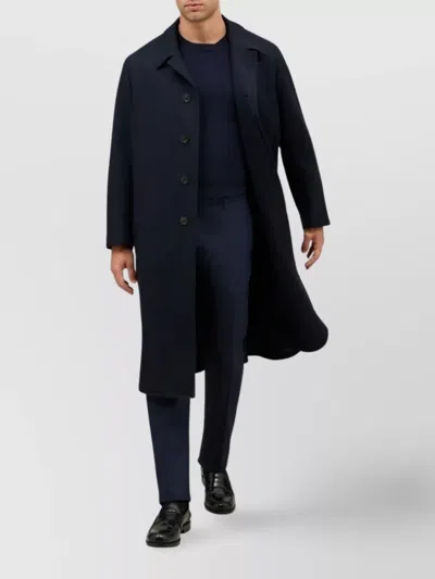 Boglioli Long Sleeve Coat With Notched Lapel And Vent In Blue