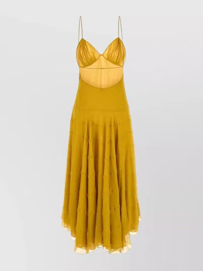 Saint Laurent Flowy Dress With Layered Skirt And V-neckline In Yellow