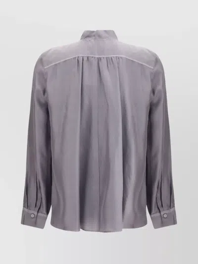 Forte Forte High Neck Long Sleeve Pleated Top In Gray