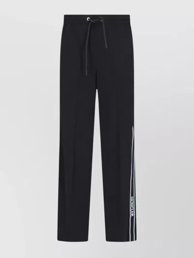 Moncler Straight Trousers With Elastic Waistband And Side Stripe In Black