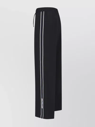 Moncler Straight Trousers With Elastic Waistband And Side Stripe In Black