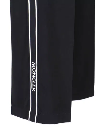 Moncler Straight Trousers With Elastic Waistband And Side Stripe In Black