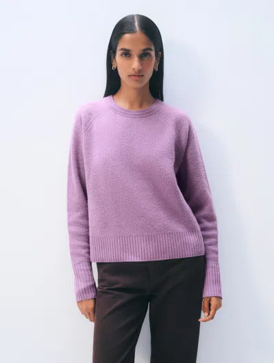 White & Warren Cashmere Waffle Sweatshirt In Soft Plum In Pink