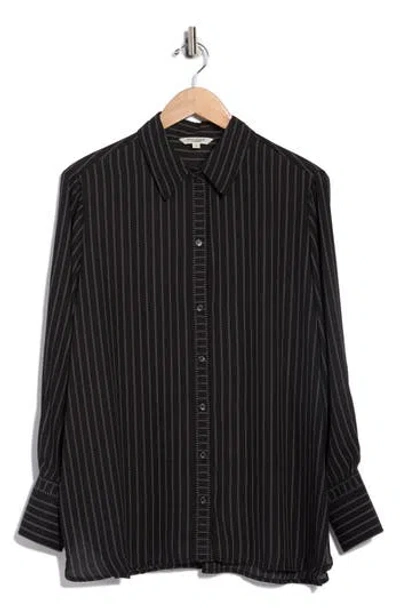 Max Studio Circle Stripe Long Sleeve Button-up Shirt In Black