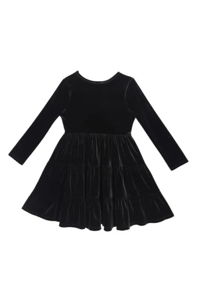 Zunie Kids' Long Sleeve Velvet Tiered Dress In Black