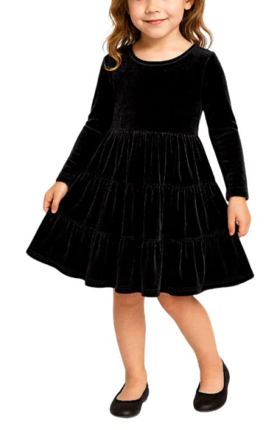Zunie Kids' Long Sleeve Velvet Tiered Dress In Black