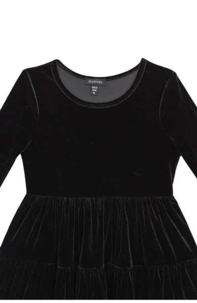 Zunie Kids' Long Sleeve Velvet Tiered Dress In Black