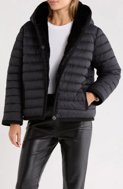 Rebecca Minkoff Reversible Faux Fur Hooded Puffer Jacket In Black