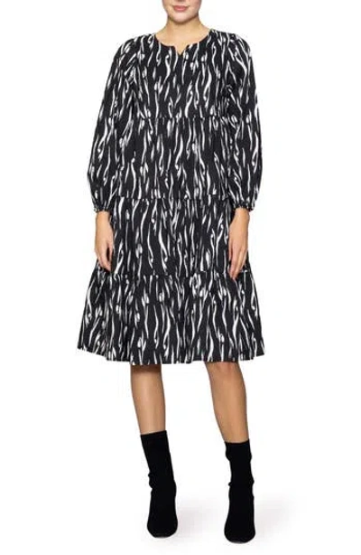 Melloday Poplin Tiered Long Sleeve Midi Dress In White