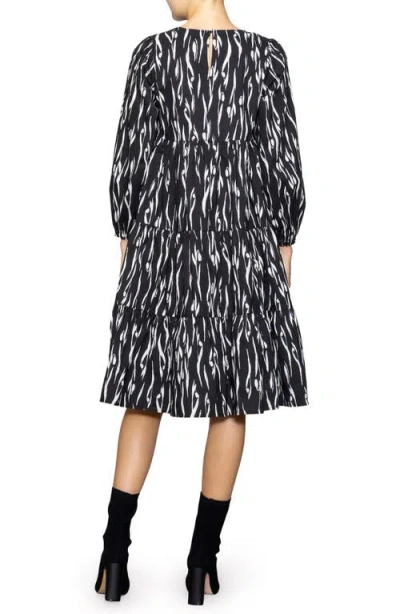 Melloday Poplin Tiered Long Sleeve Midi Dress In White