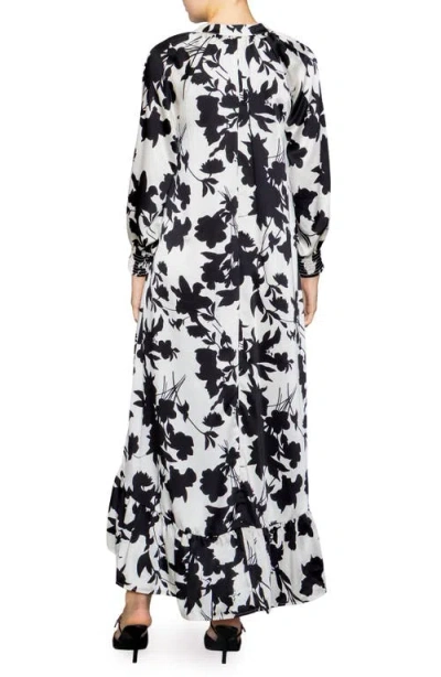 Melloday Tie Neck Long Sleeve High-low Dress In Black