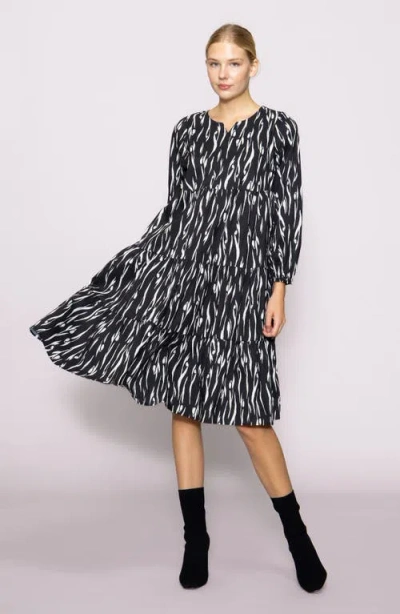 Melloday Poplin Tiered Long Sleeve Midi Dress In White