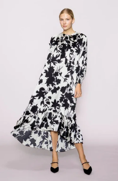 Melloday Tie Neck Long Sleeve High-low Dress In Black