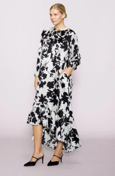 Melloday Tie Neck Long Sleeve High-low Dress In Black