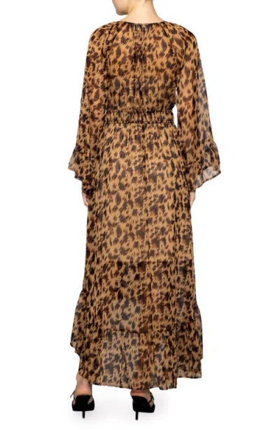 Melloday Print Long Sleeve Dress In Brown