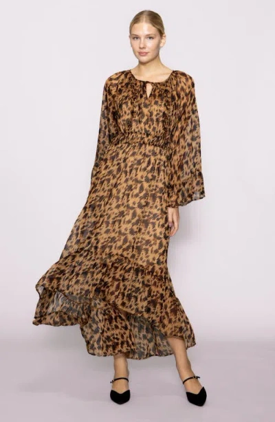 Melloday Print Long Sleeve Dress In Brown