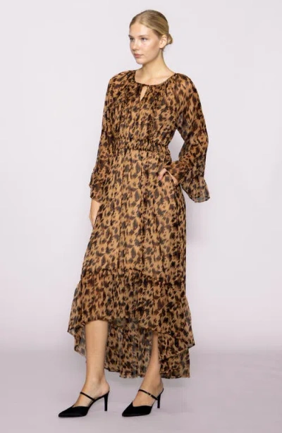 Melloday Print Long Sleeve Dress In Brown