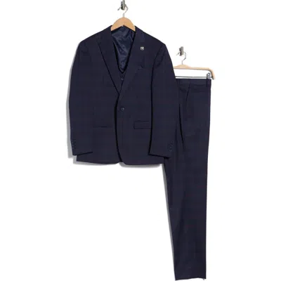 Zegarie Navy Glen Plaid Mélange 3-piece Suit In Blue