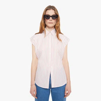 Mother The Cap Game Stripe Cotton Button-up Shirt In White