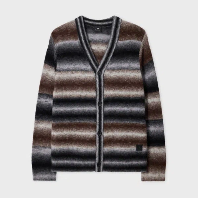 Ps By Paul Smith Brown And Black Faded Stripe Cardigan In Multi