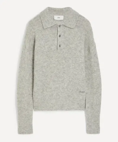 Ami Alexandre Mattiussi Light Grey Knit Sweater With Polo Collar And Three-button Placket In Gray
