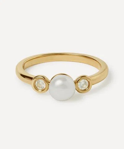 Astley Clarke 18ct Gold-plated Vermeil Silver Pearl And Sapphire Ring In Gold