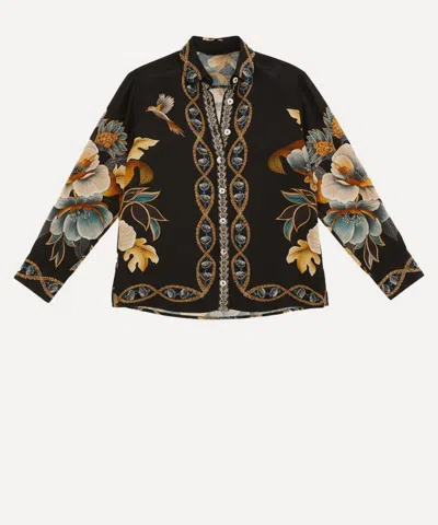 Farm Rio Buttoned Floral Shirt In Black