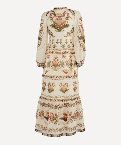 Farm Rio Majestic Hearts Tiered Floral-print Georgette Maxi Dress In Multi