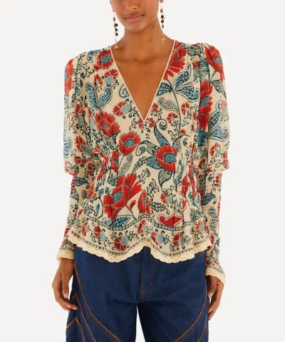 Farm Rio Women's Sand Francesca Long-sleeve Blouse In Multi