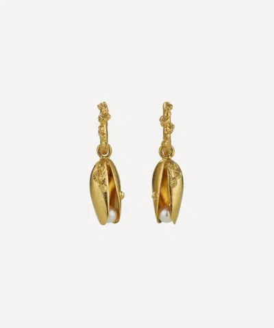 Alex Monroe 22ct Gold-plated Statement Mussel & Pearl Drop Earrings In Gold